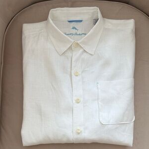 Men's Tommy Bahama White L Casual Button Down Linen Shirt Long Sleeve